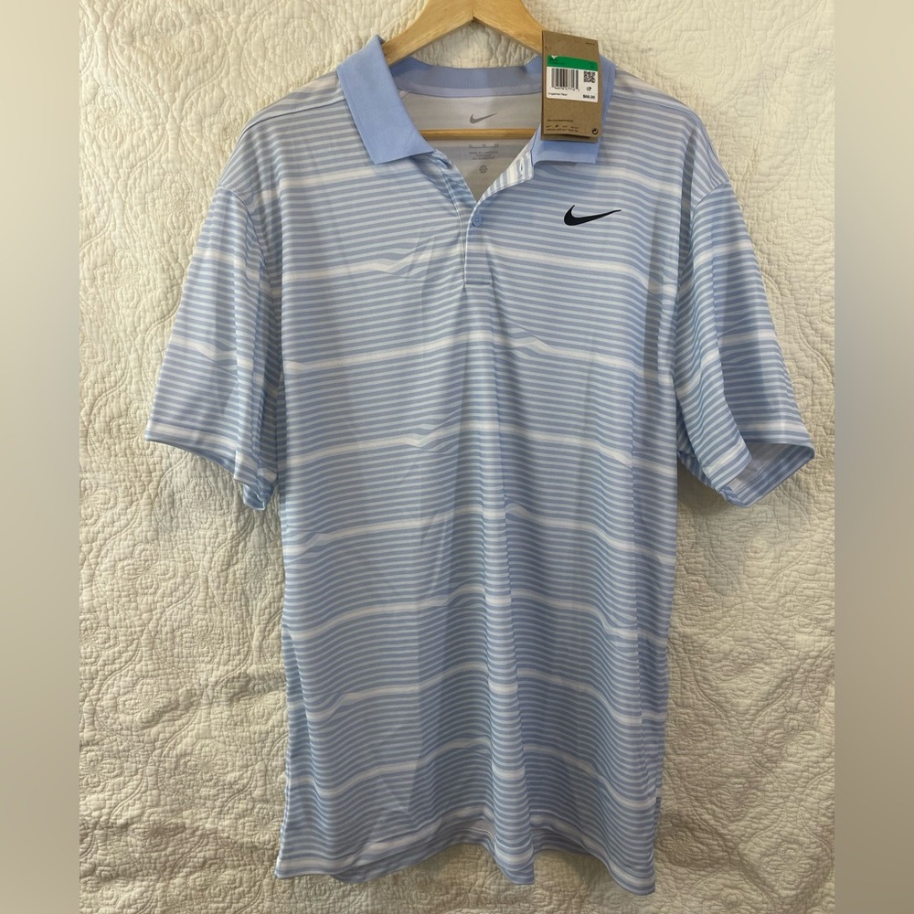 New Nike Golf DRI-FIT Polo Short Sleeve Shirt Light Blue Stripes Men's XL